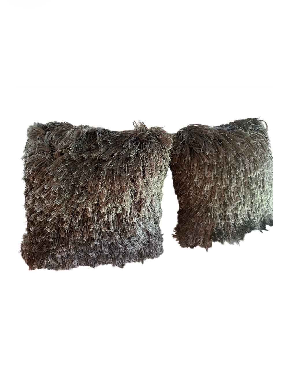 Gray Metallic Shag Throw Pillows Set of 2 | Charcoal Accent Cushions 16x16